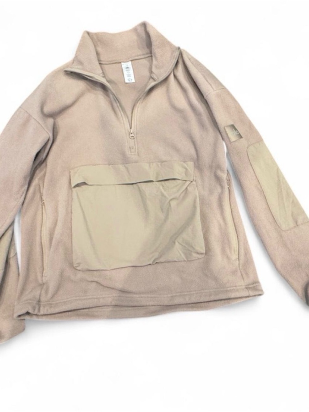 ALO Yoga Men's Quarter-Zip Fleece Pullover in Tan